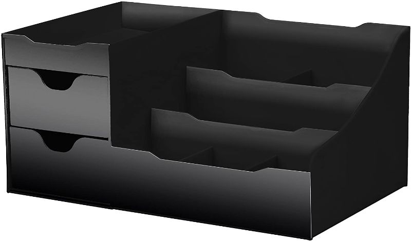 Photo 1 of Uncluttered Designs Cosmetics Organizer With Drawers—Modern Countertop Storage for Toiletries—Classic Storage for Cologne, Creams, Shaving Accessories (Black)
