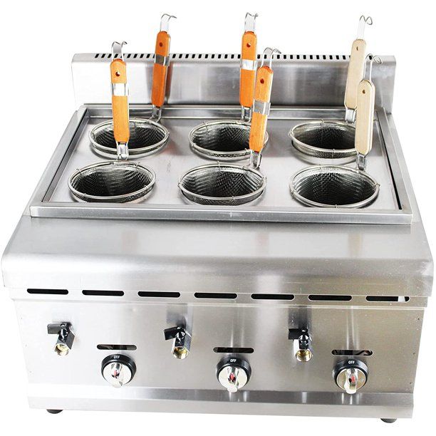 Photo 1 of  Commercial Gas Noodle Cooking Machine Pasta Cooker 6 Holes with 6 Basket Noodle Boiler
