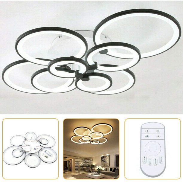 Photo 1 of 8 Heads LED Ceiling Light Dimmable Stepless Remote Control 3 Color Black 8 Rings Lighting Fixture
