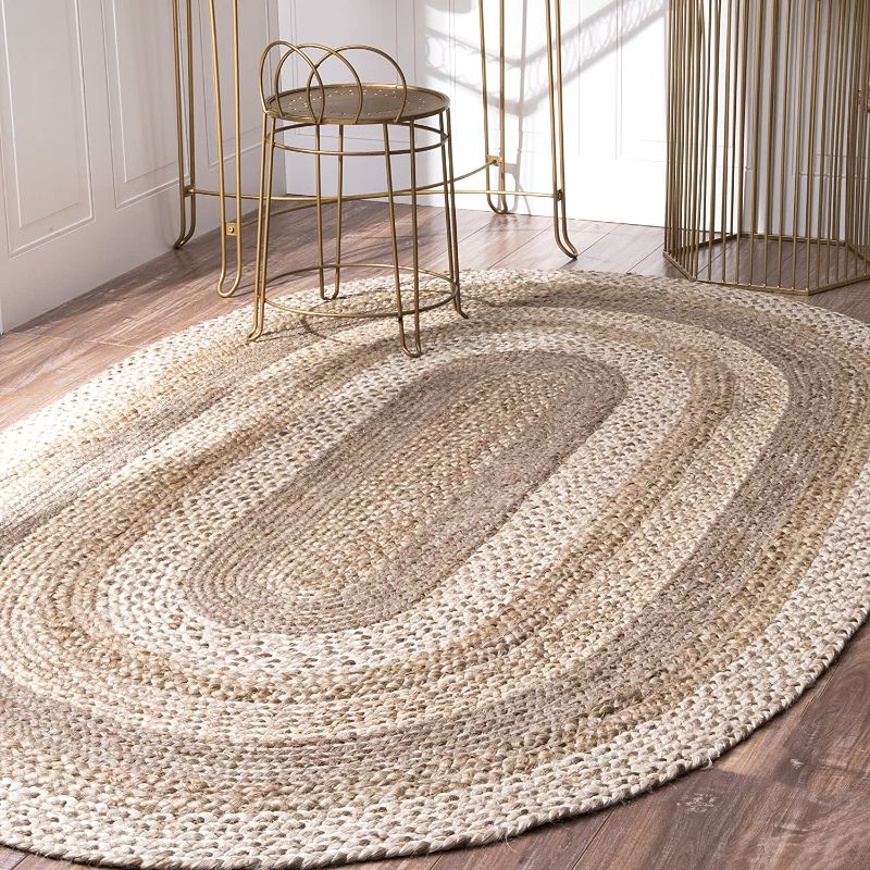 Photo 1 of Charlene Border Jute Area Rug, 5' x 8' Oval, Natural