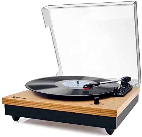 Photo 1 of Record Player, Popsky Vintage Turntable 3-Speed Bluetooth Record Player with Speaker, Portable LP Vinyl Player, RCA Jack, Natural Wood