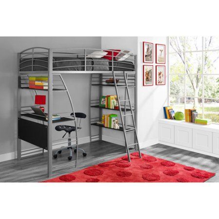 Photo 1 of DHP Studio Twin Loft Bed with Integrated Desk and Shelves, Silver