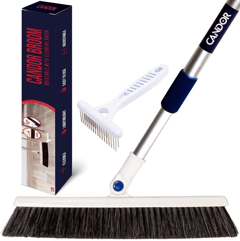 Photo 2 of Candor Rotatable Push Broom | 63 Inch Long Lightweight Flexible Cleaning Brush Swiftly Glides Under Beds, Tables, Sofas, Ovens | Also Includes A Handy Brush to Clean The Broom | 18 Inch Head