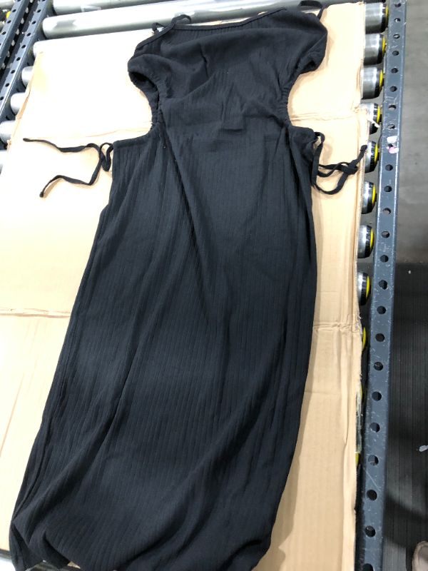 Photo 1 of Salem Black Drawstring Cut-Out Waist Slip Dress, Size Medium 