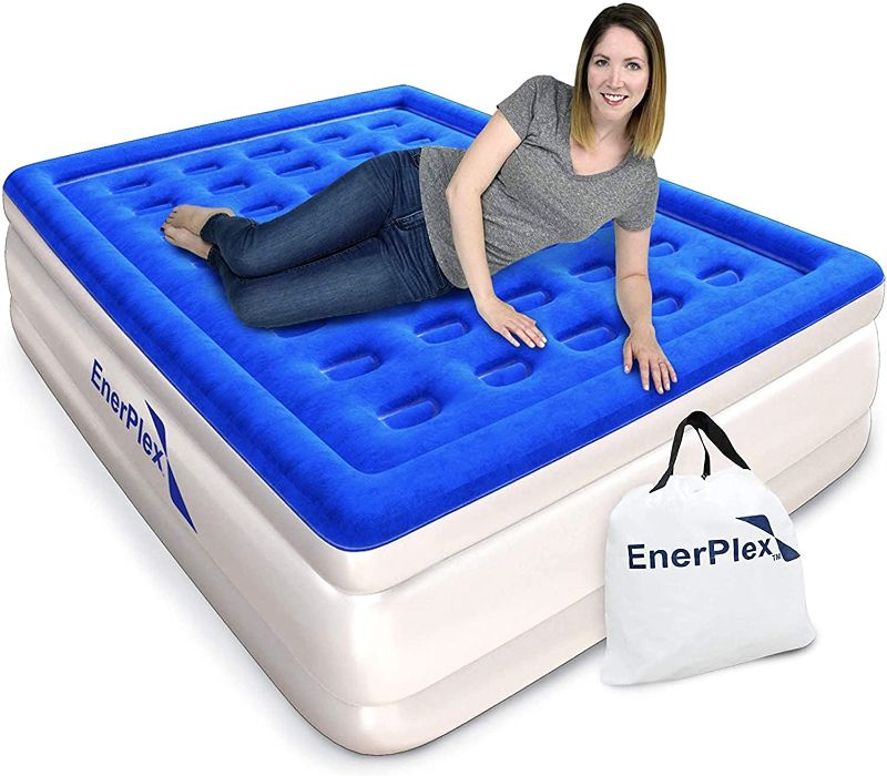 Photo 1 of EnerPlex Queen Air Mattress for Camping, Home & Travel - 16 Inch Double Height Inflatable Bed with Built-in Dual Pump - Durable, Adjustable Blow Up Mattress - Easy to Inflate/Quick Set Up
