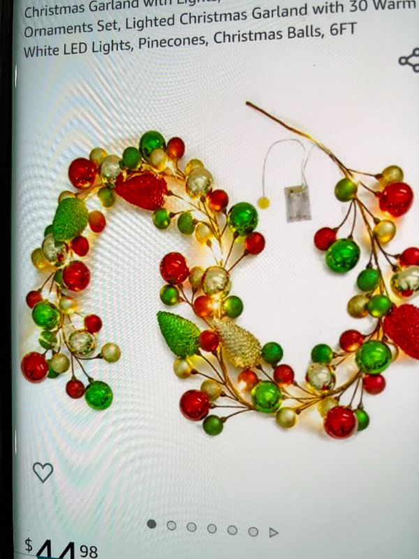 Photo 1 of CHRISTMAS GARLAND WITH LIGHTS,CHRISTMAS TREE DECORATIONS ORNAMENTS SET... RED GREEN AND GOLD