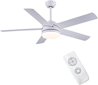 Photo 1 of CJOY Ceiling Fans with Lamps and Remote Control 52 Inches 5 Blades Ceiling Fan Led Lights 24 W 3 Light Color Adjustable Speed Timing, Fan Lighting for Living Room Dining Bedroom, Flat White [Energy Class A+]
