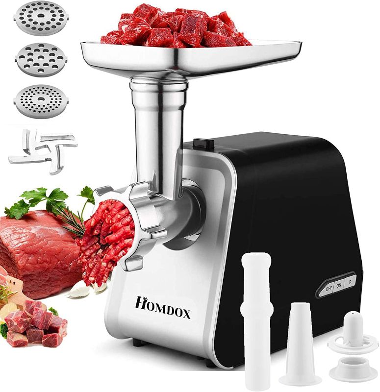 Photo 1 of Electric Meat Grinder, 2000W Meat Grinder with 3 Grinders and Sausage Filling Tubes for Home Use, Stainless Steel Sausage Maker/Black
