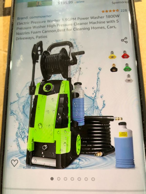 Photo 1 of ELECTRIC PRESSURE WASHER 1.9GPM POWER WASHER 1800W PRESSURE WASHER HIGH PRESSURE CLEANER MACHINE WITH 5 NOZELS