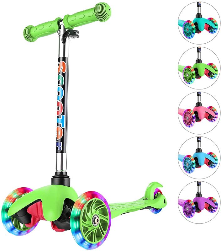 Photo 1 of Hikole Scooter for Kids Ages 4-8 with LED Light Up Wheels, Kids Scooter 4 Adjustable Height, Scooter Extra-Wide Deck, 3 Wheel Scooter for Kids for Girls & Boys, 110lb Weight Capacity
