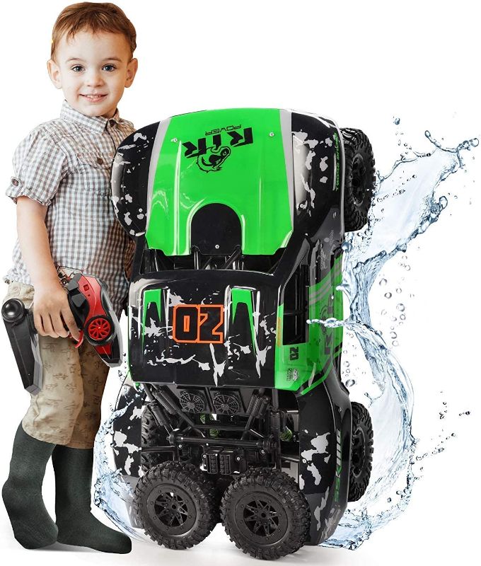 Photo 1 of Ruko C11 Amphibious RC Cars 1:10 Scale Large Monster Truck, 2.4 GHz Waterproof Remote Control Car, 4WD Off Road Vehicle with 2 Rechargeable Batteries for 40 Mins Play, Gift for Adults and Kids (Green)
