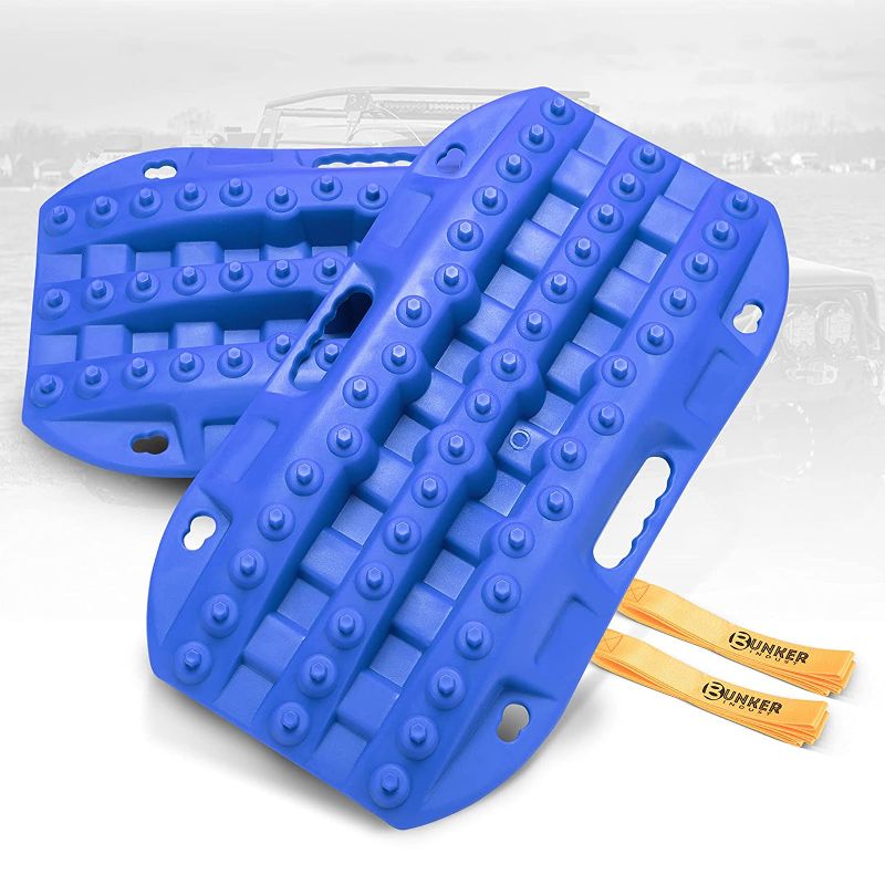 Photo 1 of BUNKER INDUST Off-Road Traction Boards, 2 Pcs Recovery Tracks Traction Mat for 4X4 Jeep Mud, Sand, Snow Traction Ladder-Blue Tire Traction Tool
