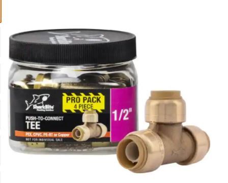 Photo 1 of 1/2 in. Push-to-Connect Brass Tee Fitting Pro Pack (4-Pack)
