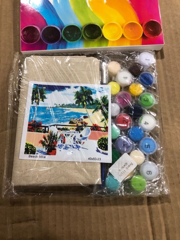 Photo 2 of 2 pack- iCoostor Paint by Numbers DIY Acrylic Painting Kit for Kids & Adults- Beach Villa Pattern (16" Wx20 L)
