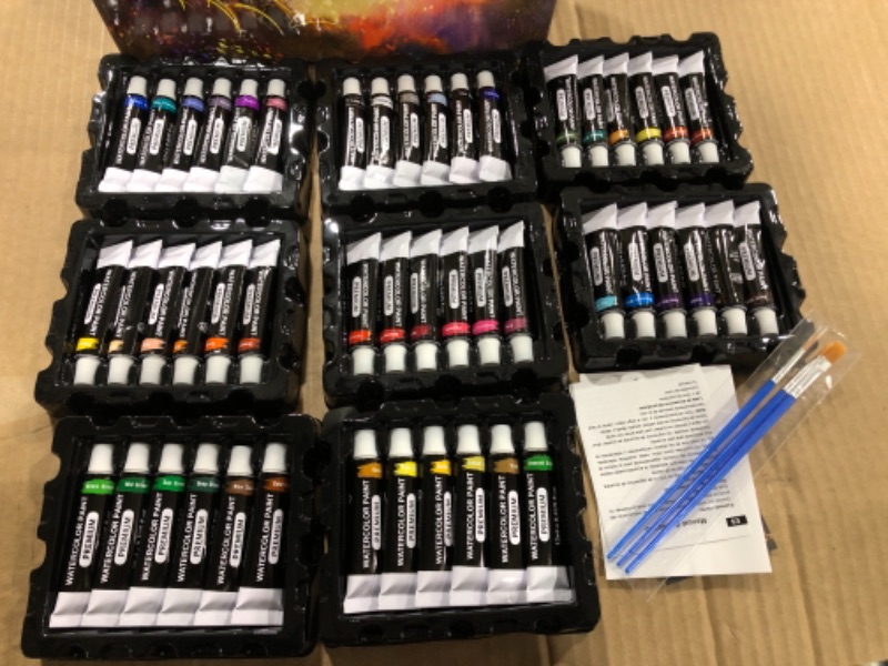 Photo 2 of Watercolor Paint Set by Emooqi - 48 Premium Vibrant Colors Art Pigment Painting Kit , Free 3 Brushes, Great for Kids Adults Artists Professional Painting on Canvas Wood Clay Fabric Ceramic Crafts
