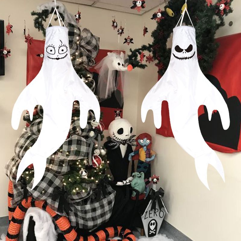 Photo 1 of 2 pack- flinelife Jack Skellington Christmas Decorations, 43 Inches, Jack and Sally Party Decorations, Double Sided, 2 Pieces, Wind Socks for Home Yard Outdoor Decor Party Supplies
