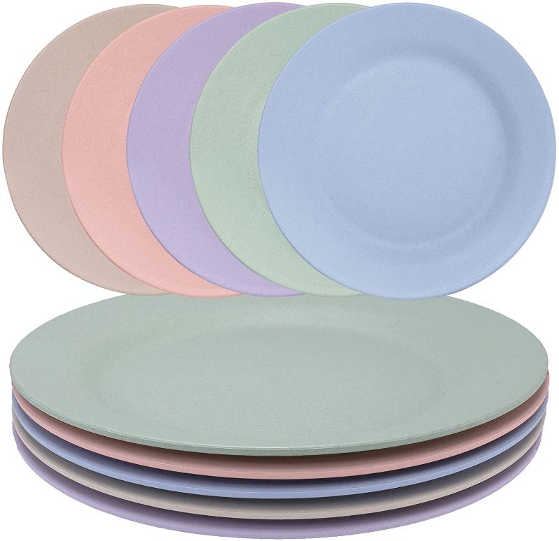 Photo 1 of 11inch/5pcs Wheat Straw Plates - Reusable & Unbreakable Plate - Dishwasher & Microwave Safe - Perfect for Dinner Dishes - Healthy for Kids & Adult, Lightweight, BPA Free & Eco-Friendly (5 colors)
