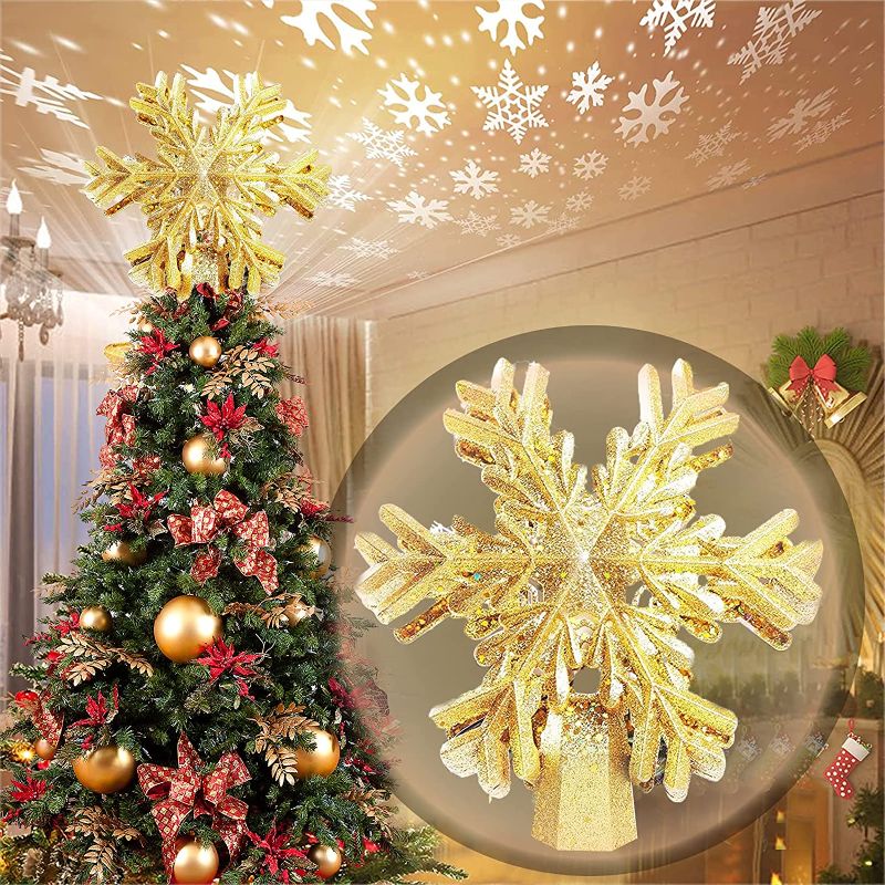 Photo 1 of Christmas Tree Topper Lighted Decoration - LED Light Up Lighted Snowflake Christmas Top Topper Projecter for Crown Christmas Tree, Xmas/Holiday/Winter Home Wonderland Party Ornament?Gold?
