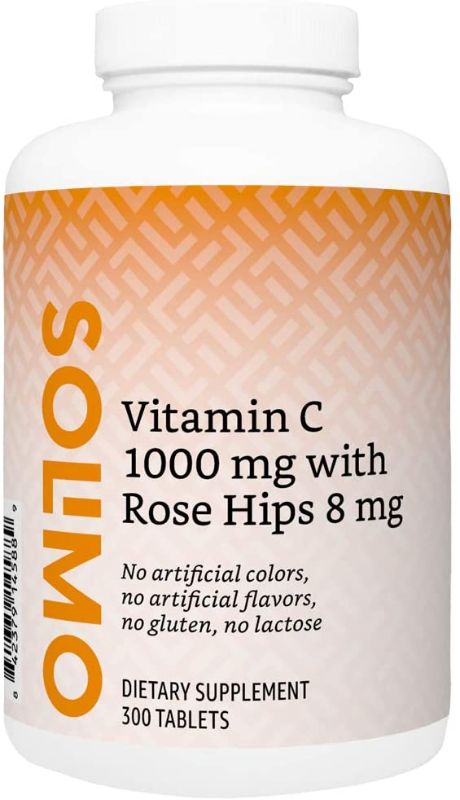 Photo 1 of Amazon Brand - Solimo Vitamin C 1000 mg with Rose Hips 8 mg, 300 Tablets, Ten Month Supply ( best by 06/22 )
