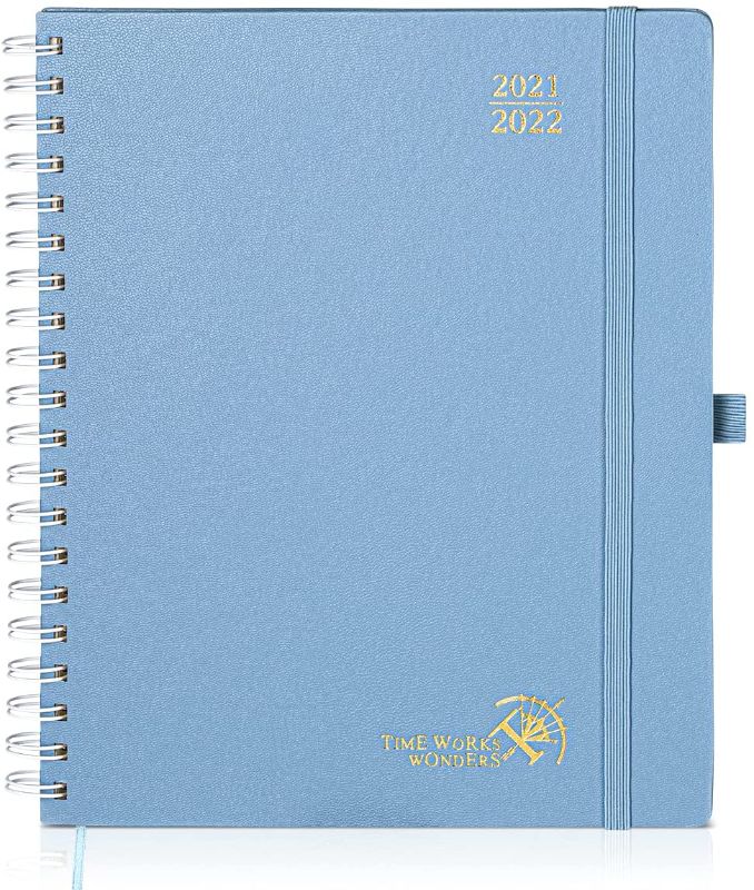 Photo 1 of Academic Planner 2021-2022 with Hourly Schedule & Vertical Weekly Layout - Agenda August 2021 - August 2022 with Monthly Calendar, Note & Contact Pages, Hardcover, 8.5" x 10.5", Haze Blue