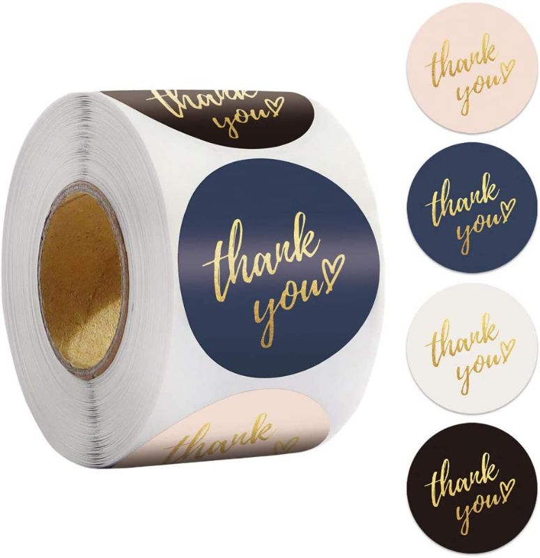 Photo 1 of 2pk Thank You Stickers Gold Foil Round in 4 Designs?500pcs Thank You Stickers Roll,Thank You Sticker for Small Business,Online Retail,Boutique|Round Thanks You Seal Stickers for Bubble mailers,Bubble envelopes