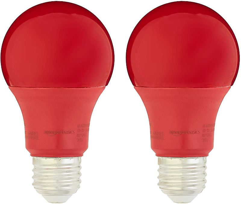 Photo 1 of Amazon Basics 60 Watt Equivalent, Non-Dimmable, A19 LED Light Bulb | Red, 2-Pack