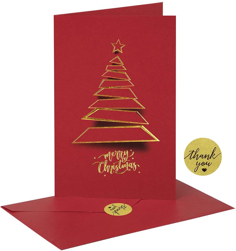 Photo 1 of 20 PCS Christmas Cards Boxed with Envelopes,Religious Christmas Cards with 3D Gold Foiling Xmas Tree,6.75 x 4.5 Inch Boxed Christmas Greeting Cards with Stickers for Friends Family