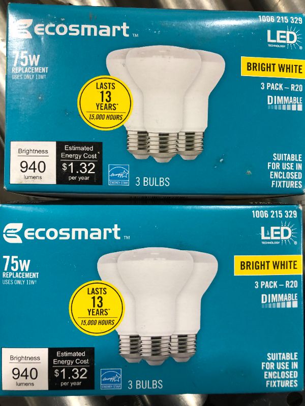 Photo 2 of EcoSmart 75-Watt Equivalent R20 Dimmable LED Light Bulb (Bright White, 6-Pack)