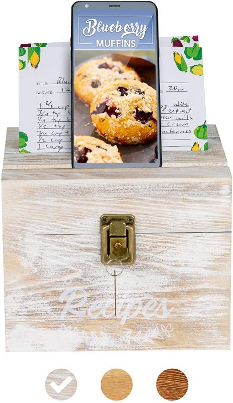 Photo 1 of 
Pinelive Rustic Recipe Box with Cards and Divider and Phone Holder! Lockable Recipe Organizer Box with 100 Index Recipe Cards 4x6 Double Sided and 16 Dividers. Pine Recipe Card Box (Rustic White)
