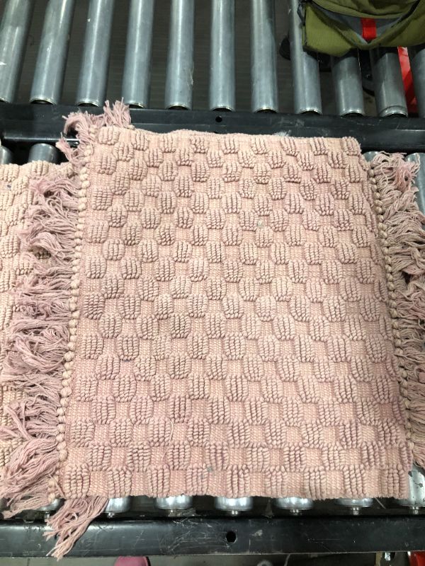 Photo 2 of French Connection Safira Fringe 2-Piece Cotton Bath Rug Set, Blush
