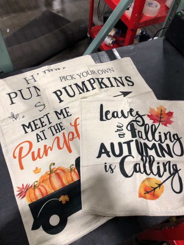 Photo 2 of CDWERD Fall Thanksgiving Pillow Covers 18x18 Inches Pumpkin Truck Leaves Autumn Theme Farmhouse Outdoor Throw Pillowcase Cotton Linen Cushion Case for Fall Decor Set of 4
