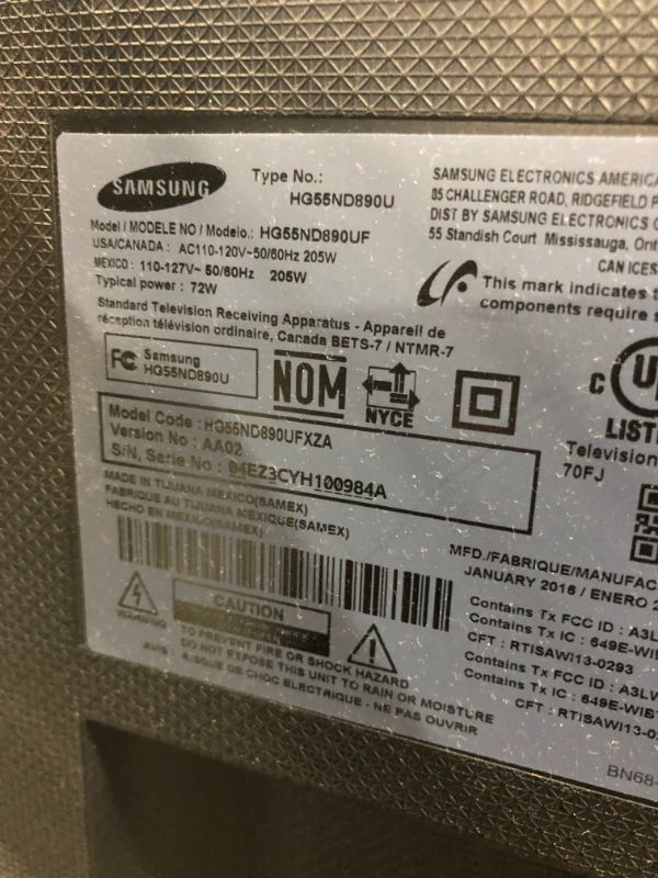 Photo 10 of SAMSUNG 55IN 2015 MODEL HG55ND890UF  NEEDS TO BE REPROGRAMMED STAND AND REMOTE NOT INCLUDED