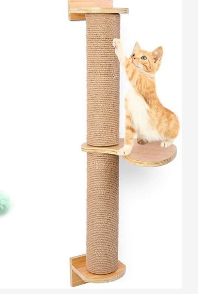 Photo 1 of Cat Activity Tree with Scratching Posts - Wall Mounted Cat Scratching Post Cat Shelves with Solid Wood Steps - Cage Mounted Cat Jute Scratcher Hammock for Indoor