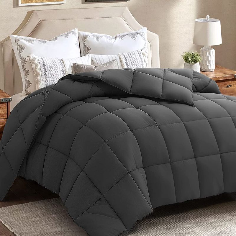 Photo 1 of EDILLY 2100 Series Luxury Reversible Down Alternative Soft Quilted Queen Comforter - Stand Alone Comforter for Queen Size Bed, All Season Duvet Insert with Corner Tabs,88''x 88'', Dark Grey