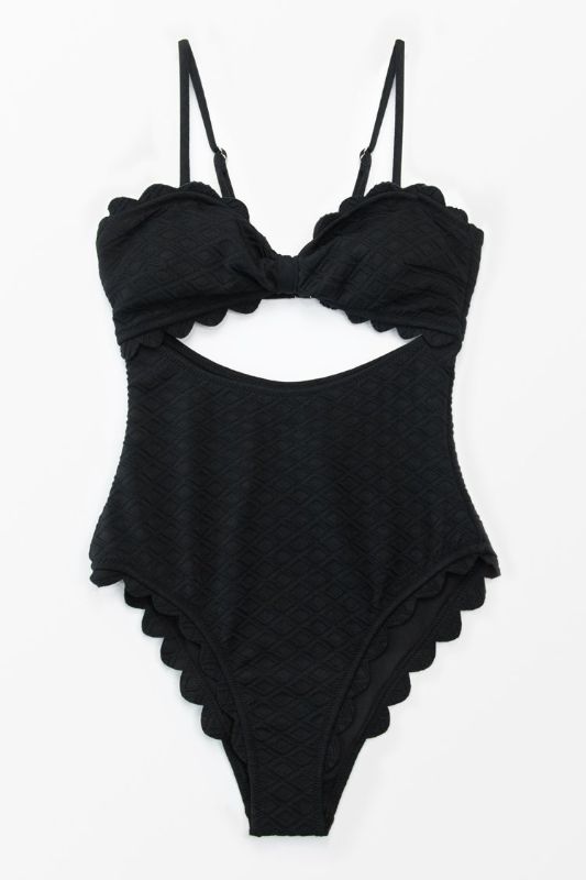 Photo 1 of Black Knotted Scalloped One Piece Swimsuit Sm