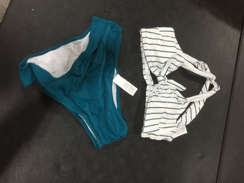 Photo 2 of Teal Solid And Striped High Waisted Bikini Med