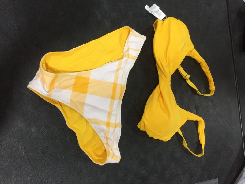 Photo 2 of Lilianna Yellow Twist Plaid Reversible Bikini Med