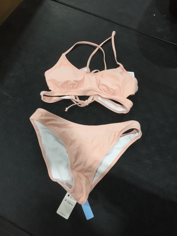 Photo 2 of Sweet Pink Solid Lace Up Bikini Sm