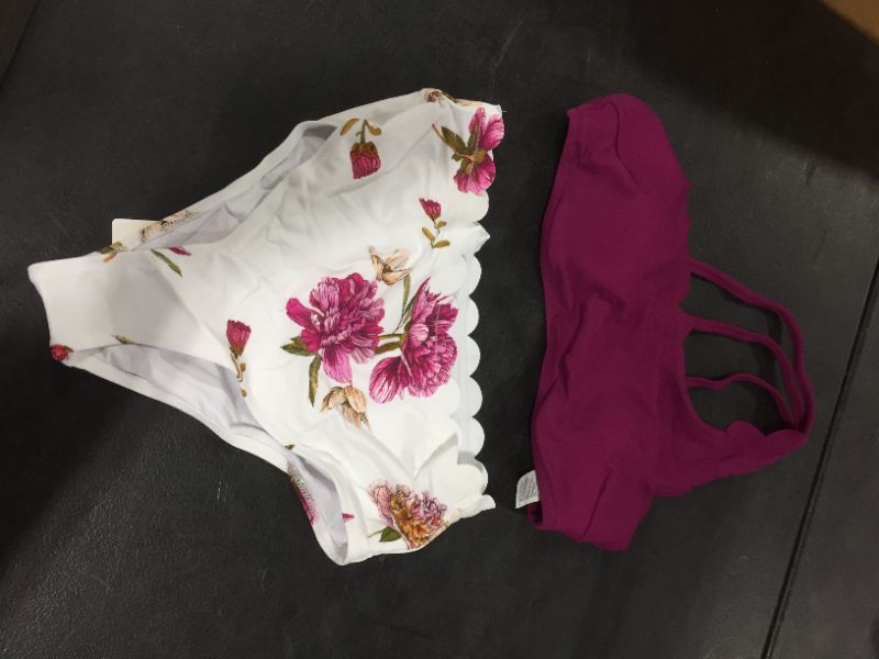 Photo 1 of Purple And Floral One Shoulder Scalloped Bikini Lg