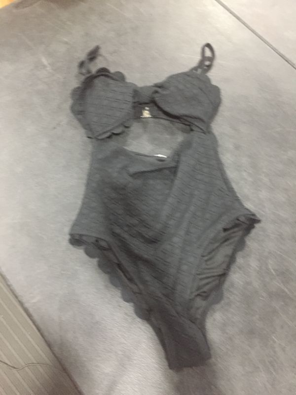 Photo 2 of Black Knotted Scalloped One Piece Swimsuit Sm