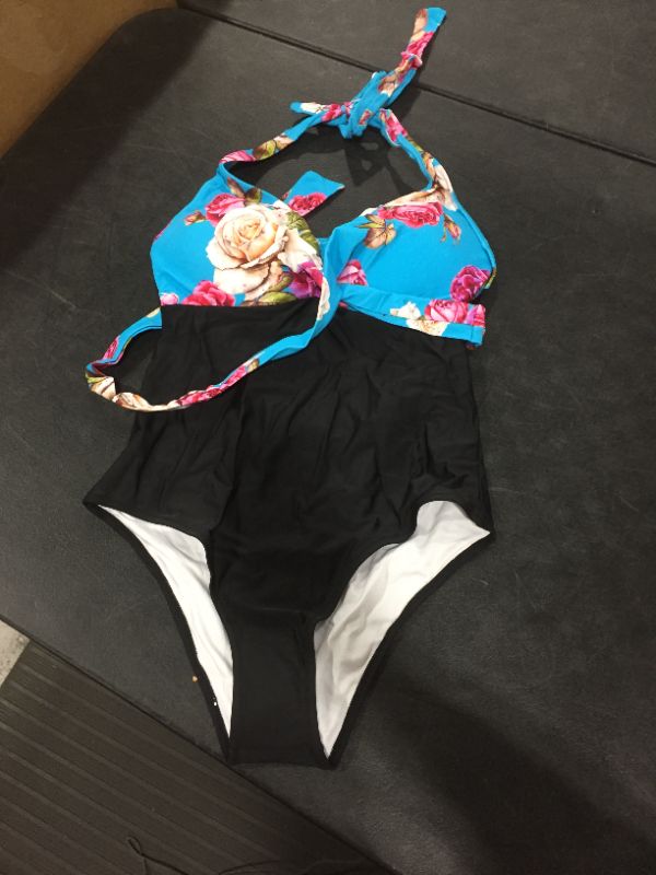 Photo 2 of Floral And Black Halter One Piece Swimsuit XL