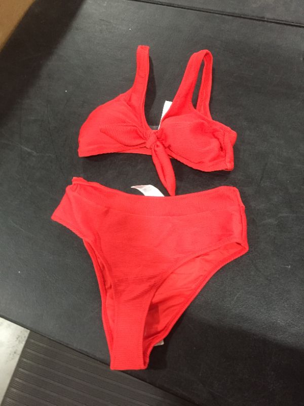 Photo 2 of Ribbed Red Bowknot Bikini Sm