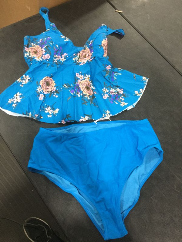 Photo 2 of Blue Floral High Waisted Plus Size Tankini 2X