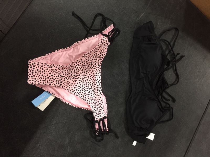 Photo 2 of 2 Piece Black and Pink Leopard Print Bikini Med 