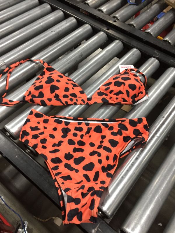 Photo 1 of 2 PIECE ORANGE CHEETAH SWIMWEAR SIZE M 