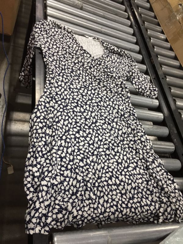 Photo 1 of LARK & RO NAVY BLUE/ WHITE FLORAL DRESS WITH V- NECK SIZE L 