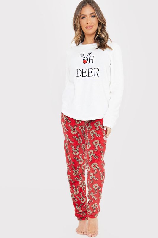 Photo 1 of CREAM 'OH DEER' FLEECE CHRISTMAS PJ SET Size 8-9 T
