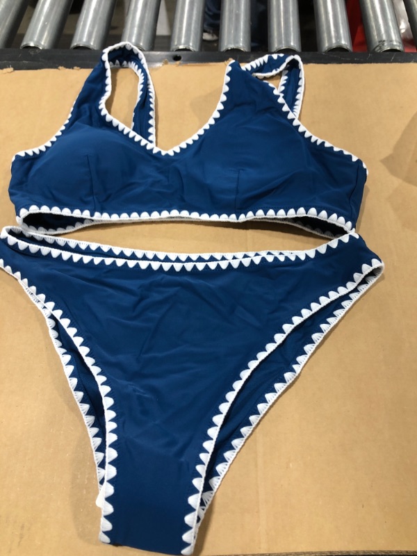 Photo 2 of Blue And White Crochet Trim Sporty Bikini SIZE XL 
