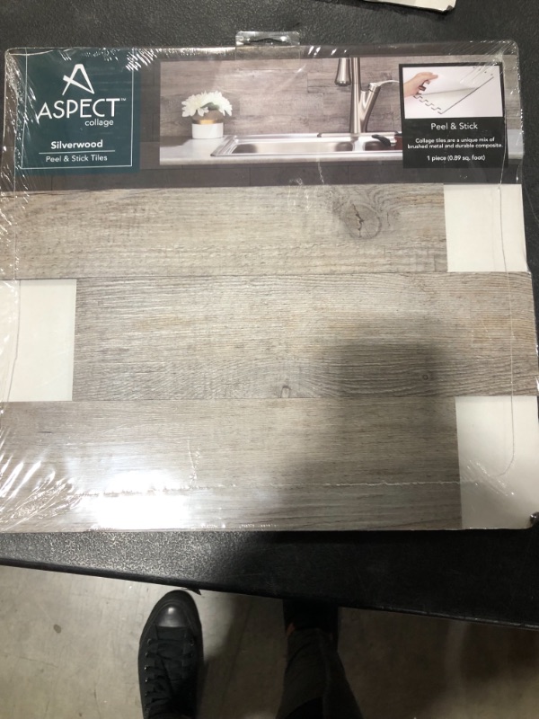 Photo 1 of Aspect Peel & Stick Collage Tile in Silver Wood (One Pack/Approx 1 sq ft)
