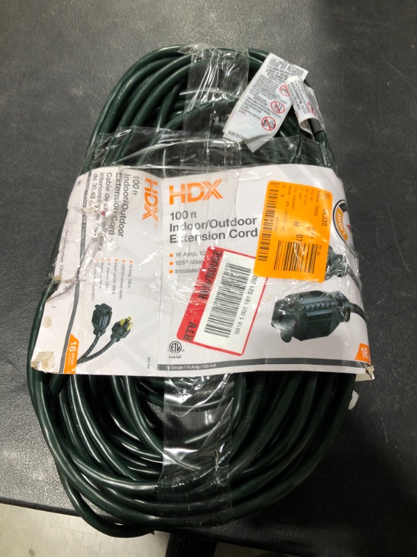 Photo 2 of 100 ft. 16/3 Indoor/Outdoor Extension Cord, Green
